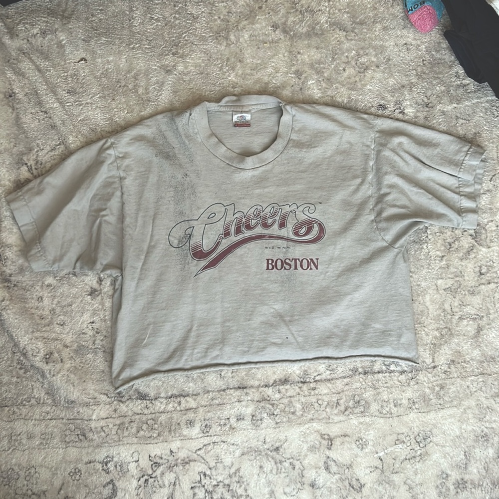 Cheers white cropped tee shirt
